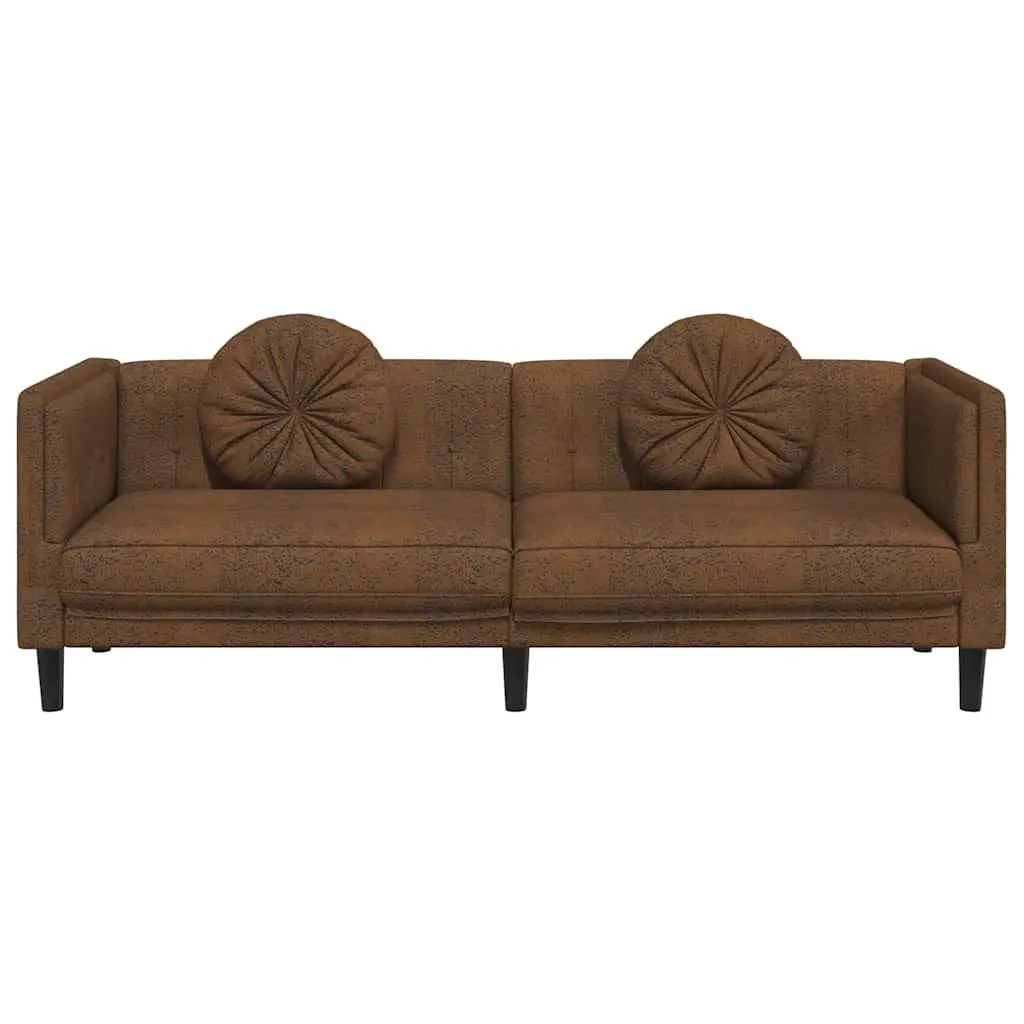 Brown Faux Suede Leather 3-Seater Sofa Living Room Couch with Padded Backrest and Armrests