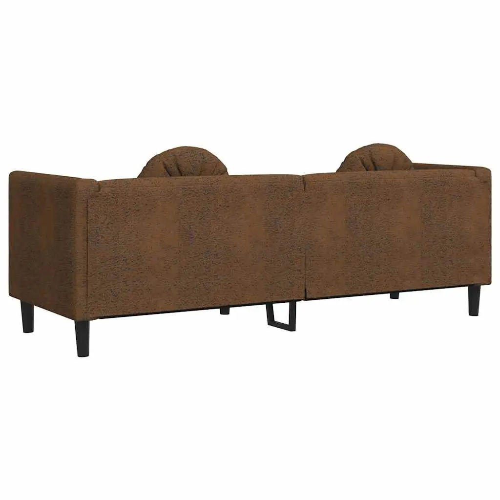 Brown Faux Suede Leather 3-Seater Sofa Living Room Couch with Padded Backrest and Armrests