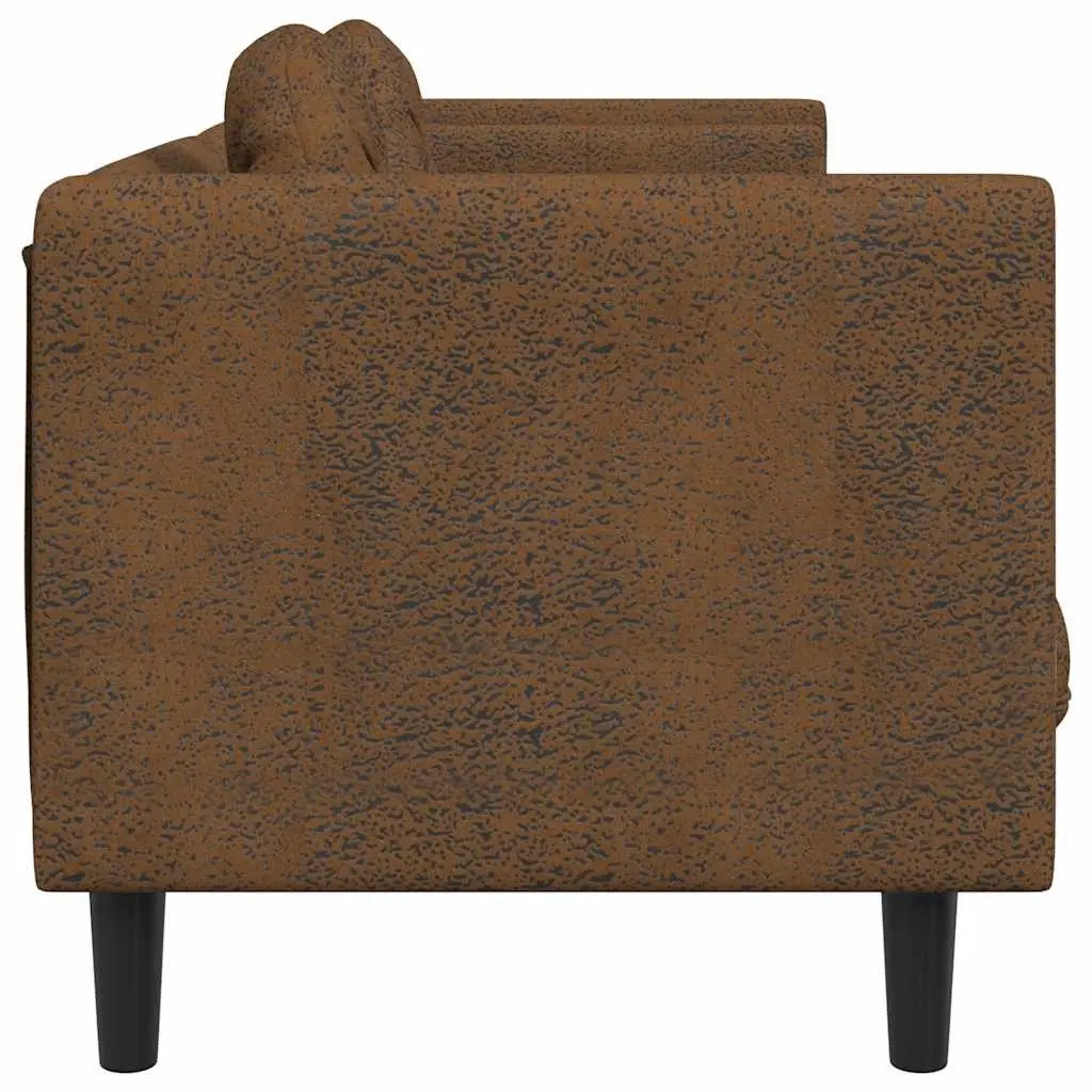 Brown Faux Suede Leather 3-Seater Sofa Living Room Couch with Padded Backrest and Armrests