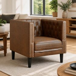 Brown Button Tufted Chesterfield Armchair for Lounge