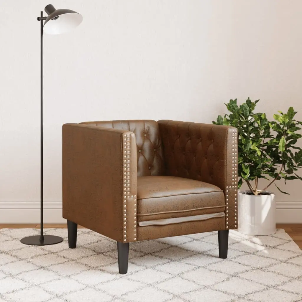 Brown Button Tufted Chesterfield Armchair for Lounge