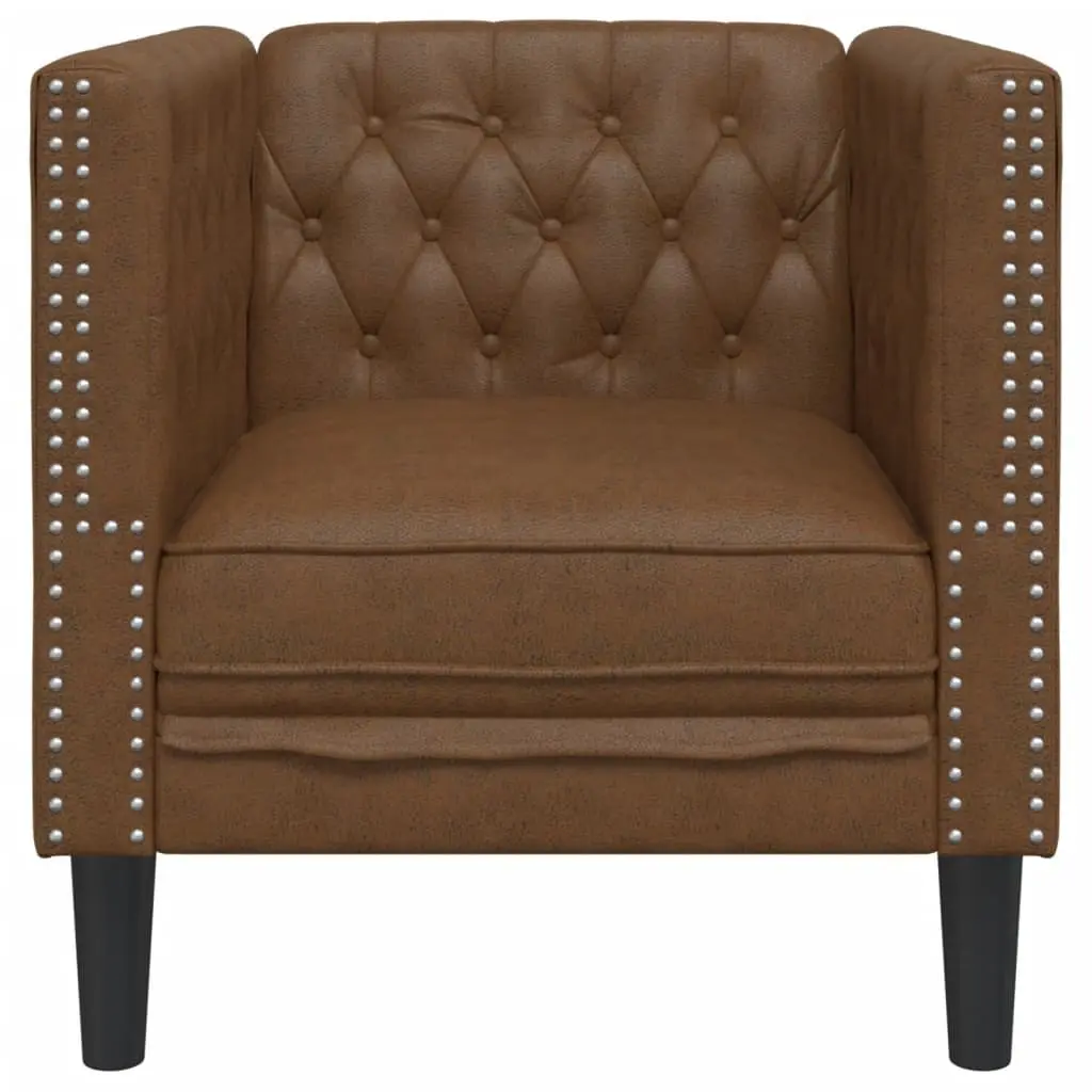 Brown Button Tufted Chesterfield Armchair for Lounge