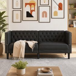Chesterfield 2-Seater Sofa in Black Faux Leather