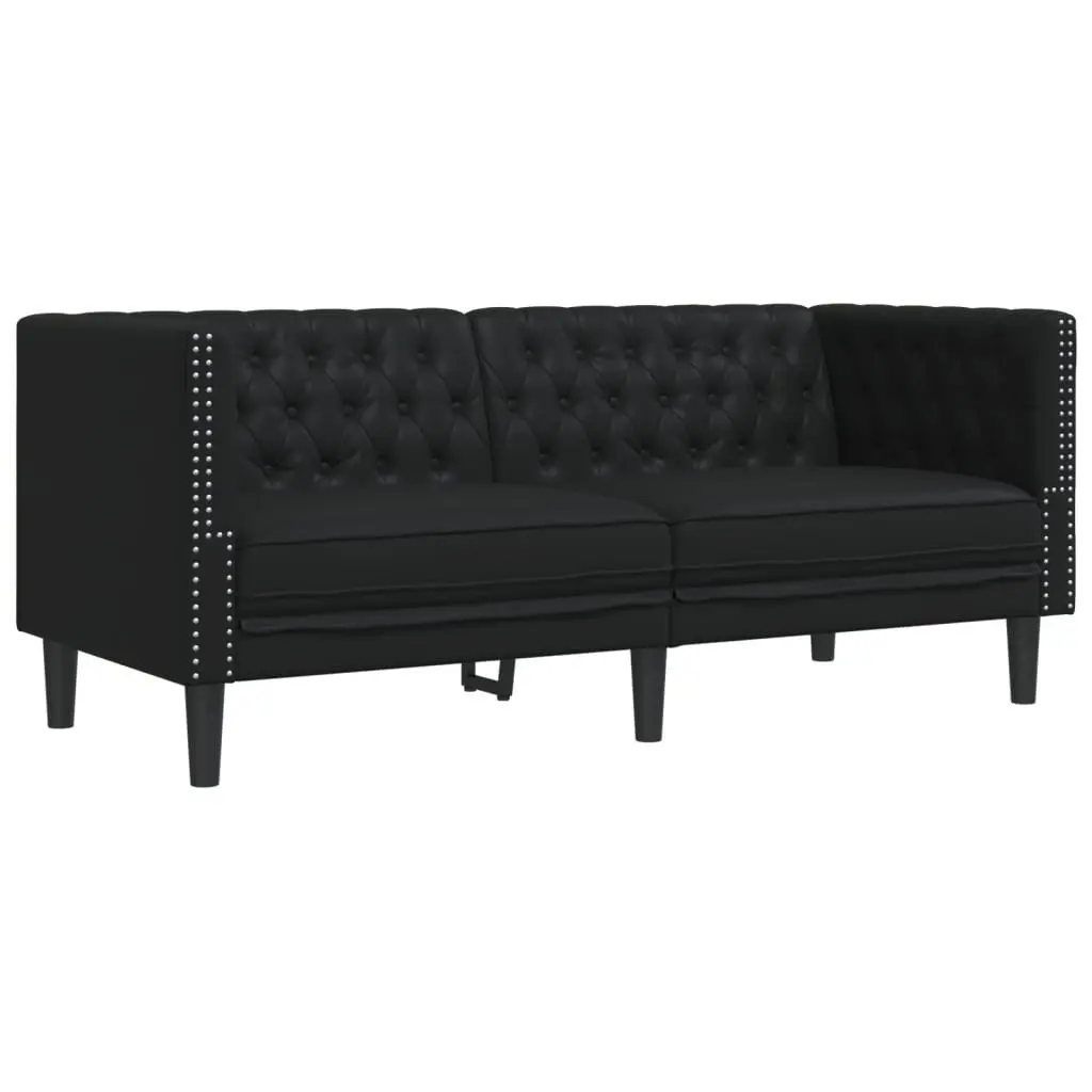 Chesterfield Sofa Faux Leather Button Tufted Black 2-Seater Living Room
