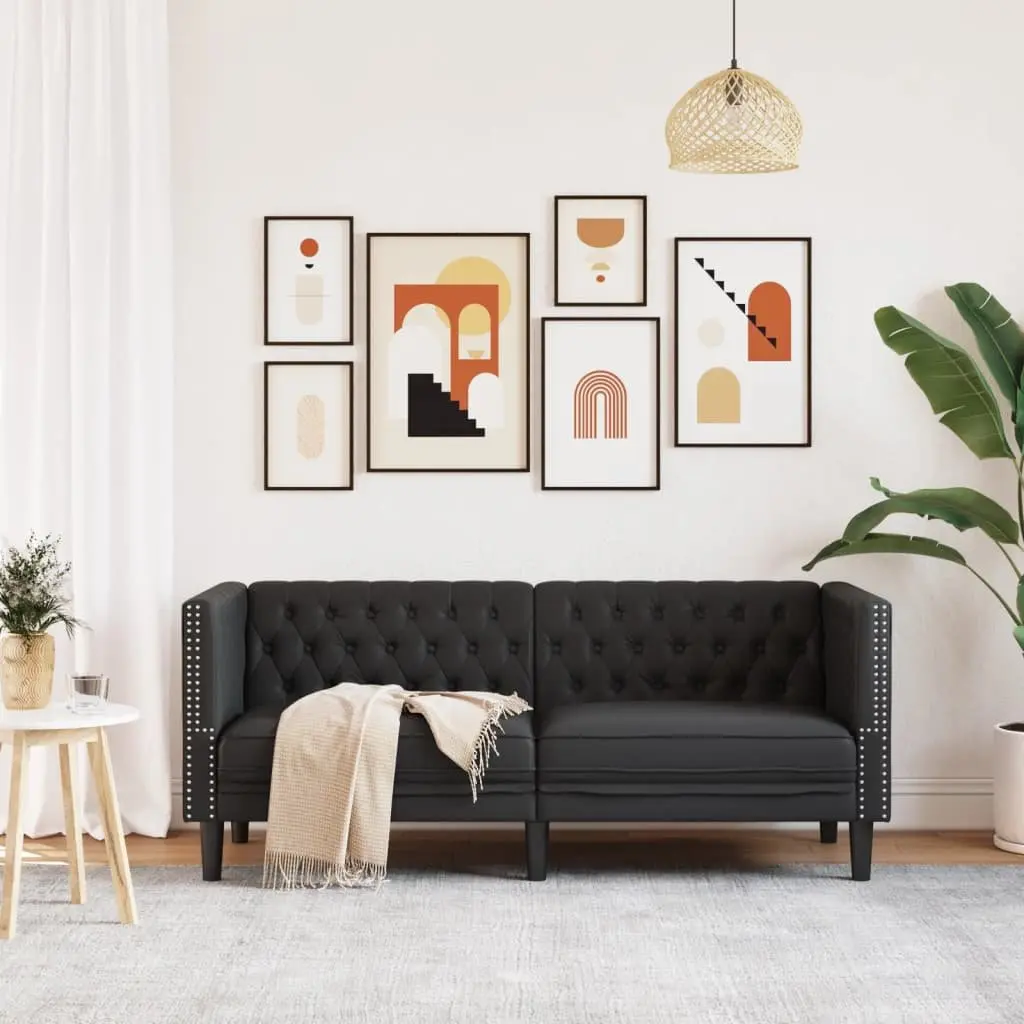Chesterfield Sofa Faux Leather Button Tufted Black 2-Seater Living Room