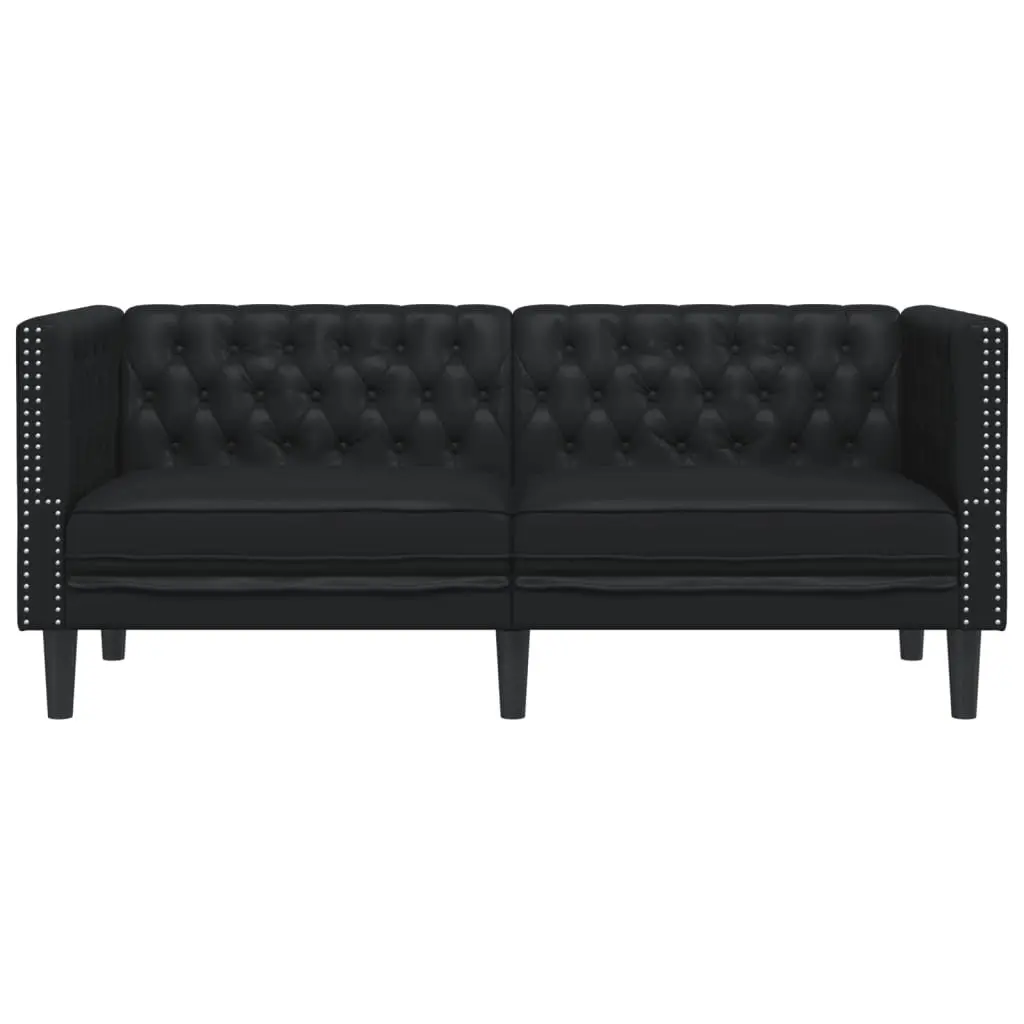 Chesterfield Sofa Faux Leather Button Tufted Black 2-Seater Living Room