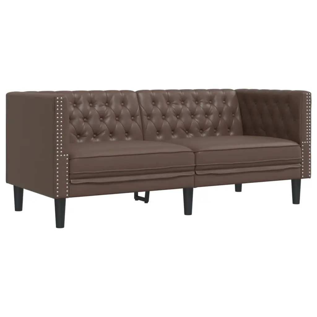 Chesterfield Sofa Brown Faux Leather 2-Seater Button Tufted Armchair