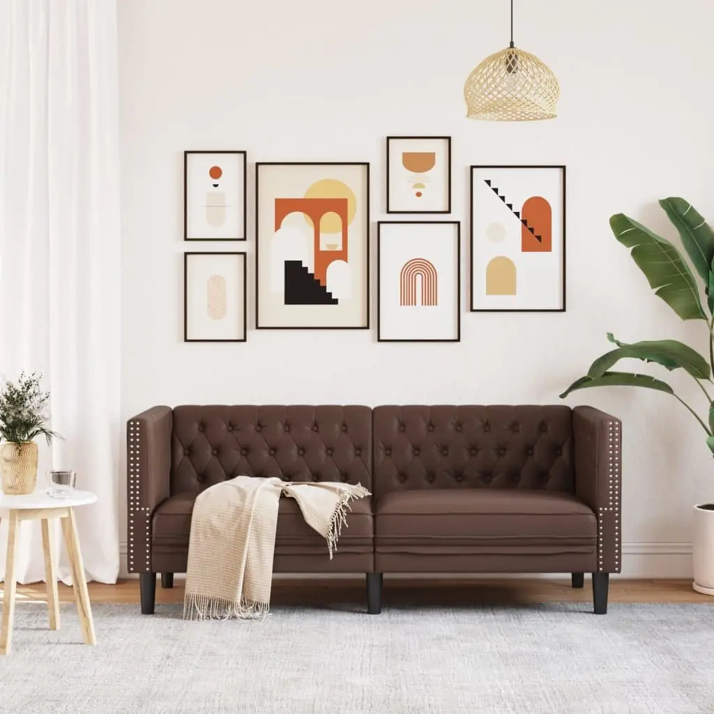 Chesterfield Sofa Brown Faux Leather 2-Seater Button Tufted Armchair