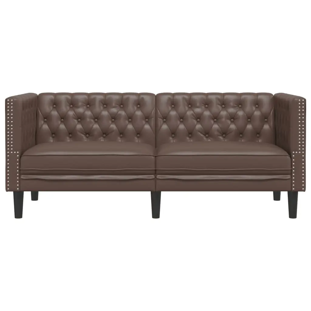 Chesterfield Sofa Brown Faux Leather 2-Seater Button Tufted Armchair