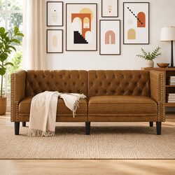 Charming Brown Faux Suede 2-Seater Chesterfield Sofa