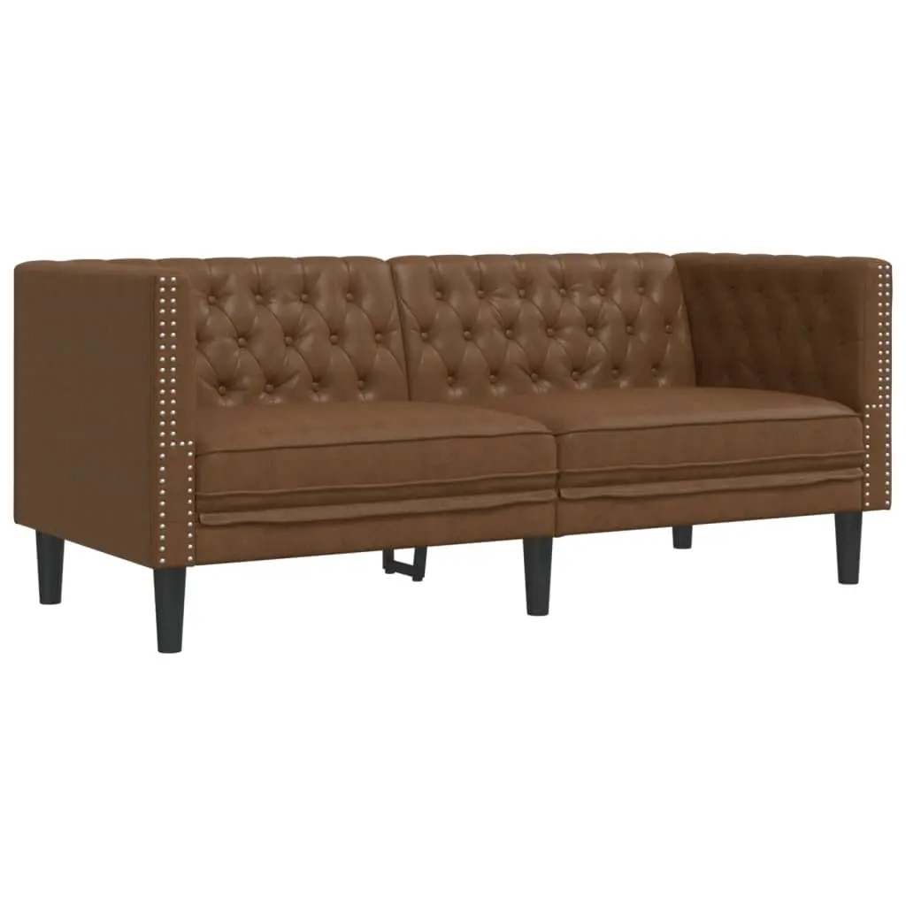 2-Seater Chesterfield Sofa Brown Faux Suede Leather Button Tufted