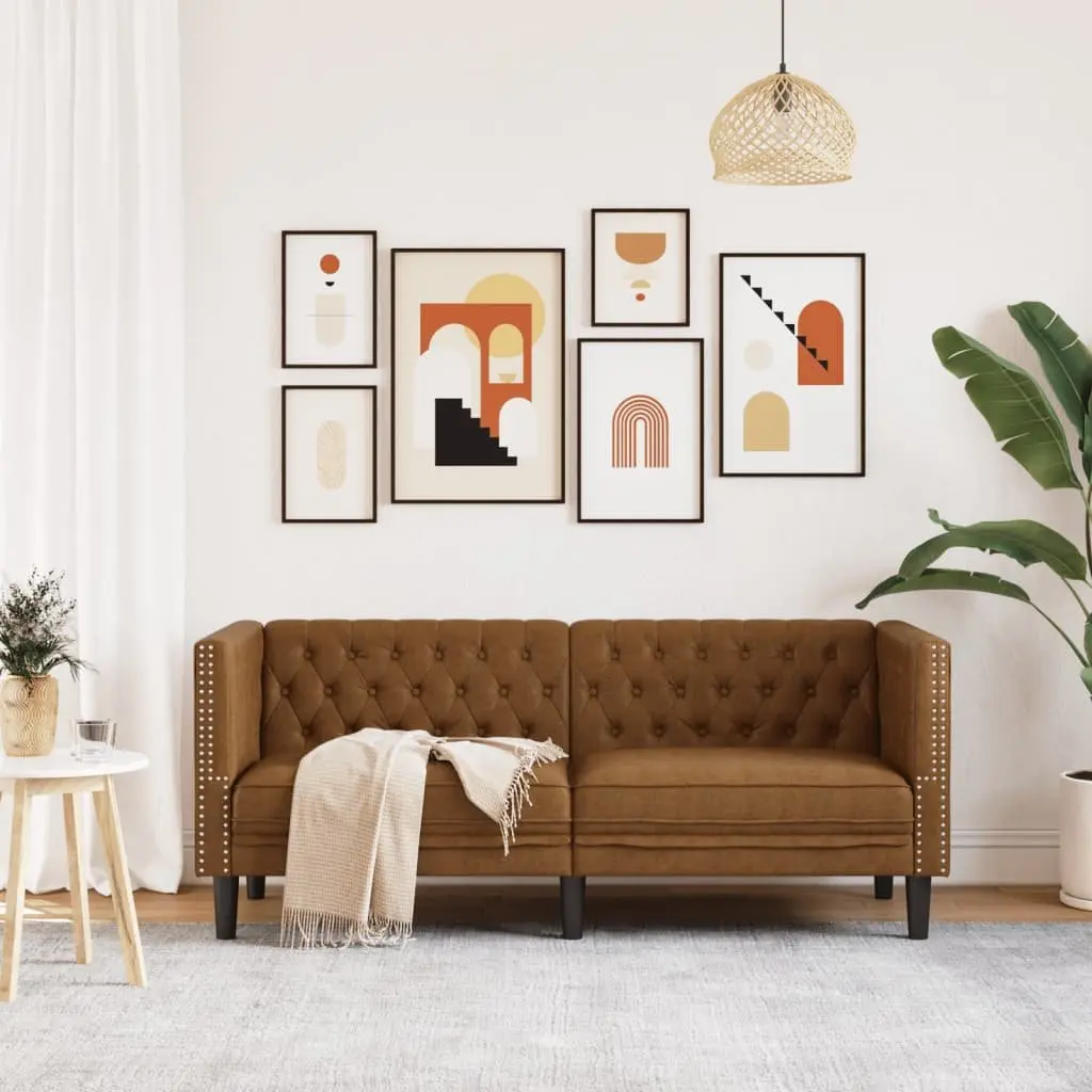 2-Seater Chesterfield Sofa Brown Faux Suede Leather Button Tufted