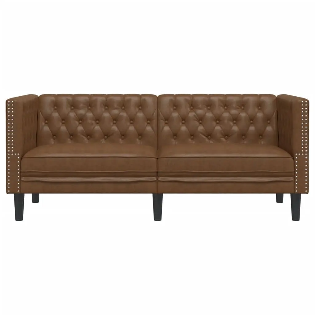 2-Seater Chesterfield Sofa Brown Faux Suede Leather Button Tufted