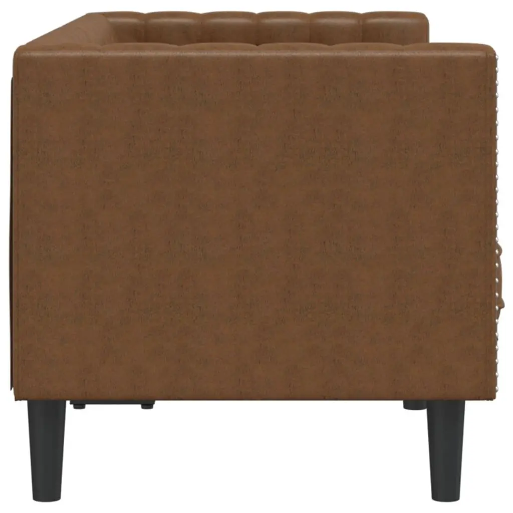 2-Seater Chesterfield Sofa Brown Faux Suede Leather Button Tufted