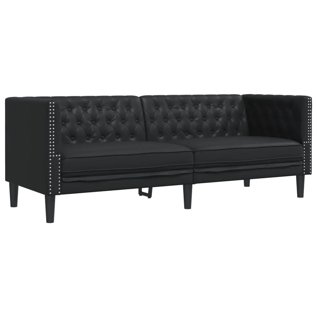 Black Faux Leather Chesterfield Sofa 3-Seater Button Tufted Living Room