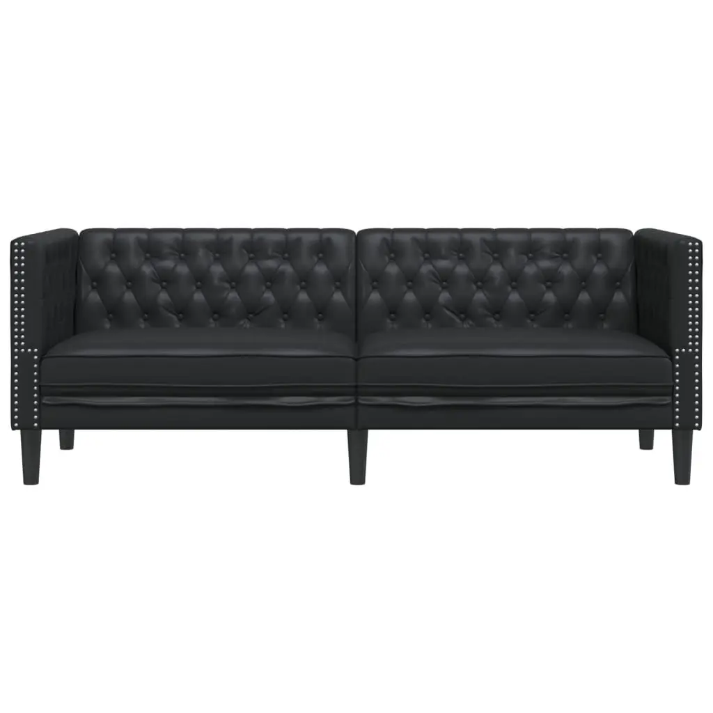 Black Faux Leather Chesterfield Sofa 3-Seater Button Tufted Living Room