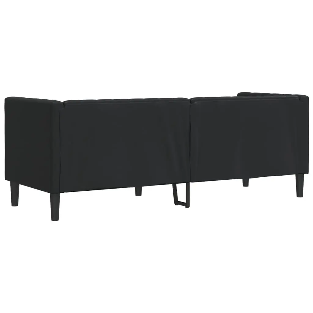 Black Faux Leather Chesterfield Sofa 3-Seater Button Tufted Living Room
