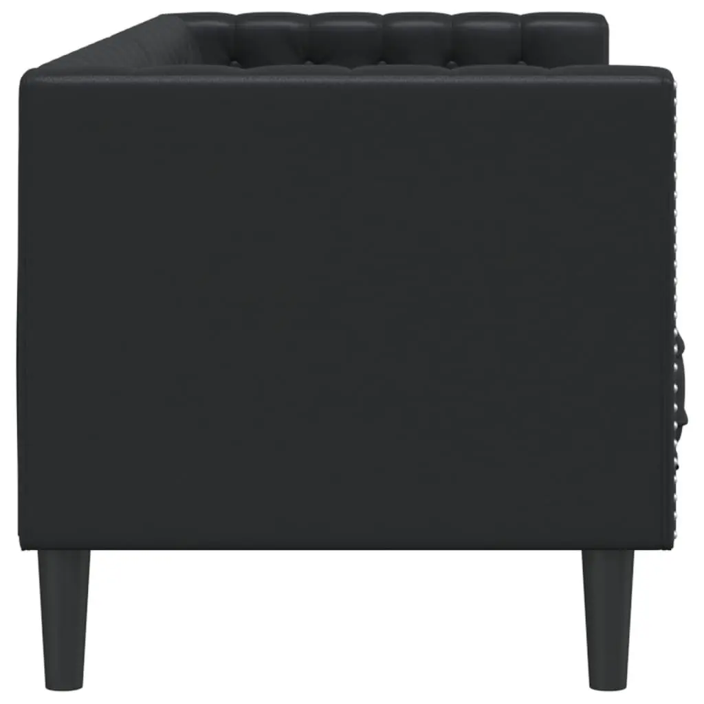 Black Faux Leather Chesterfield Sofa 3-Seater Button Tufted Living Room
