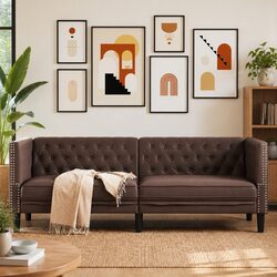 Brown Faux Leather 3-Seater Chesterfield Sofa