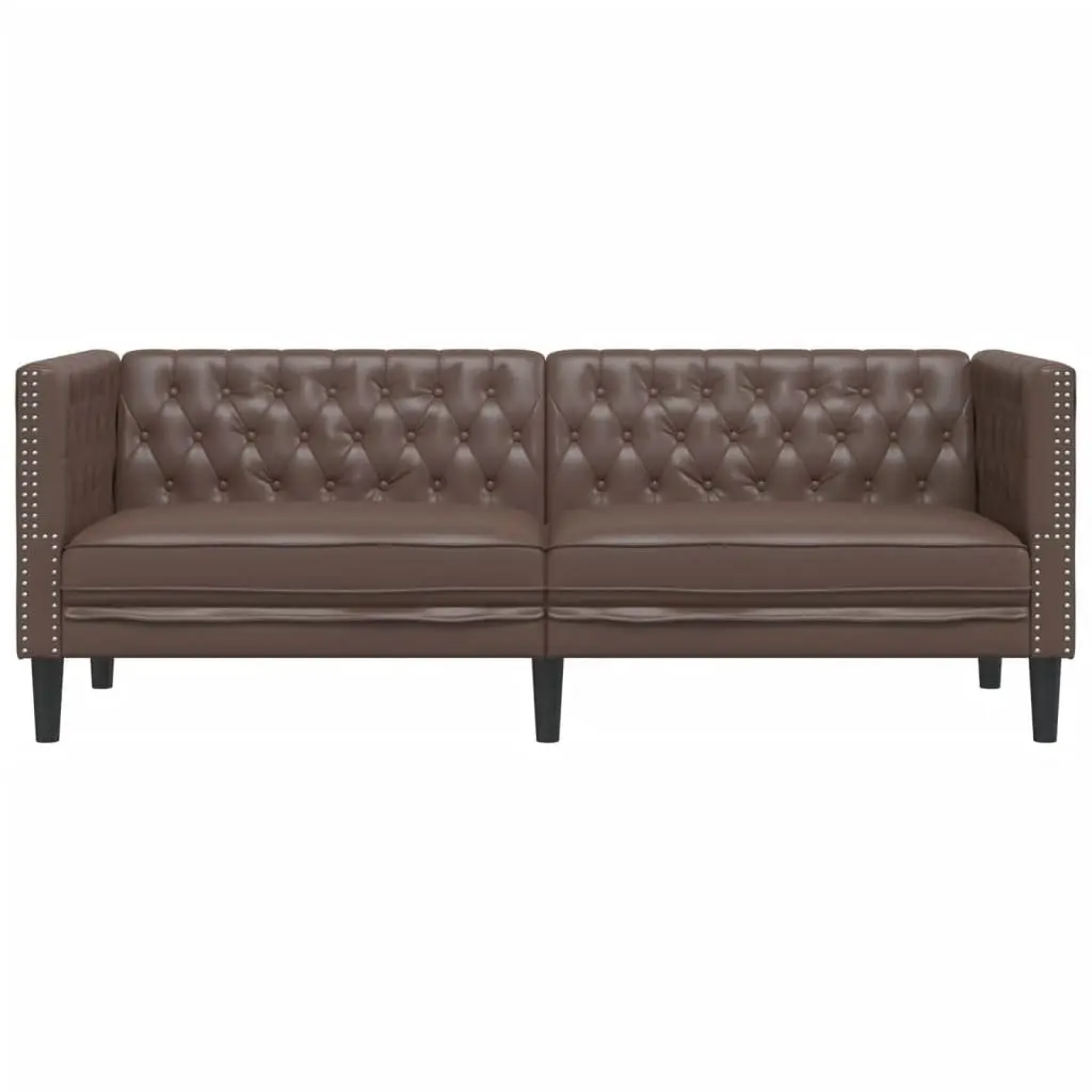 Chesterfield Sofa Brown Faux Leather 3 Seater Button Tufted Upholstered Couch