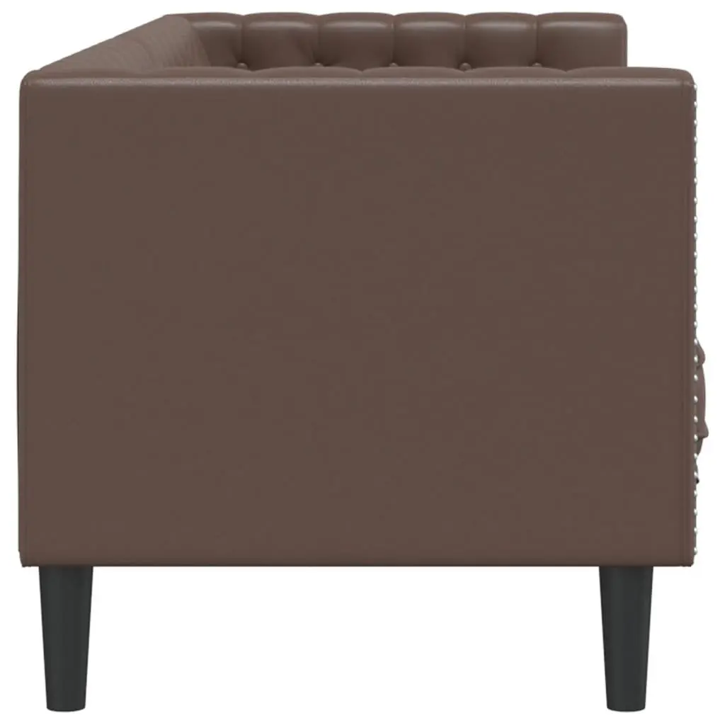 Chesterfield Sofa Brown Faux Leather 3 Seater Button Tufted Upholstered Couch