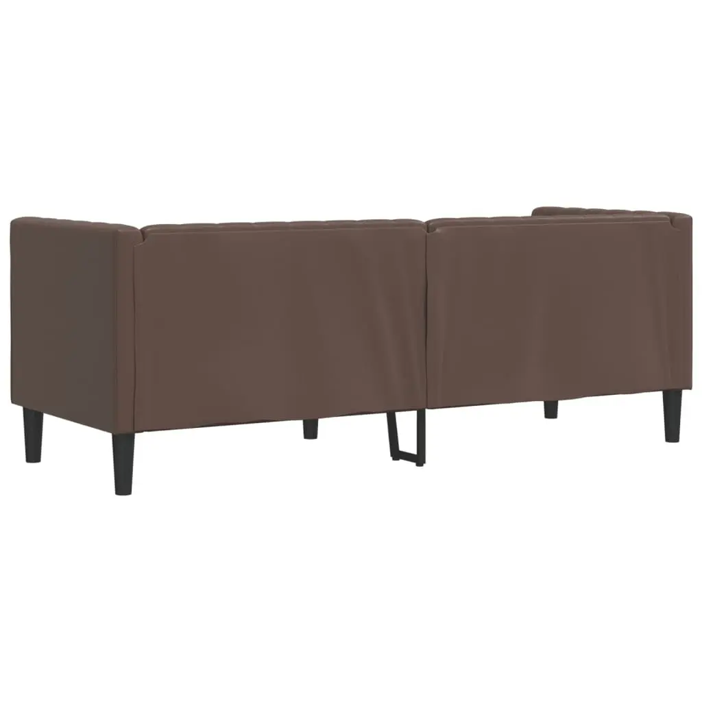 Chesterfield Sofa Brown Faux Leather 3 Seater Button Tufted Upholstered Couch