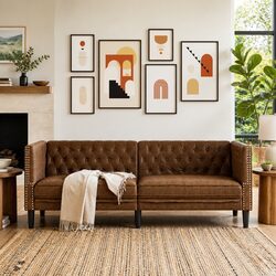 Brown Faux Suede 3-Seater Chesterfield Sofa