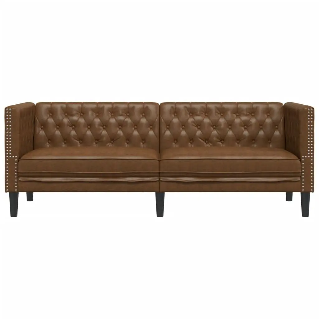 3-Seater Faux Suede Chesterfield Sofa Brown Button Tufted Living Room Furniture
