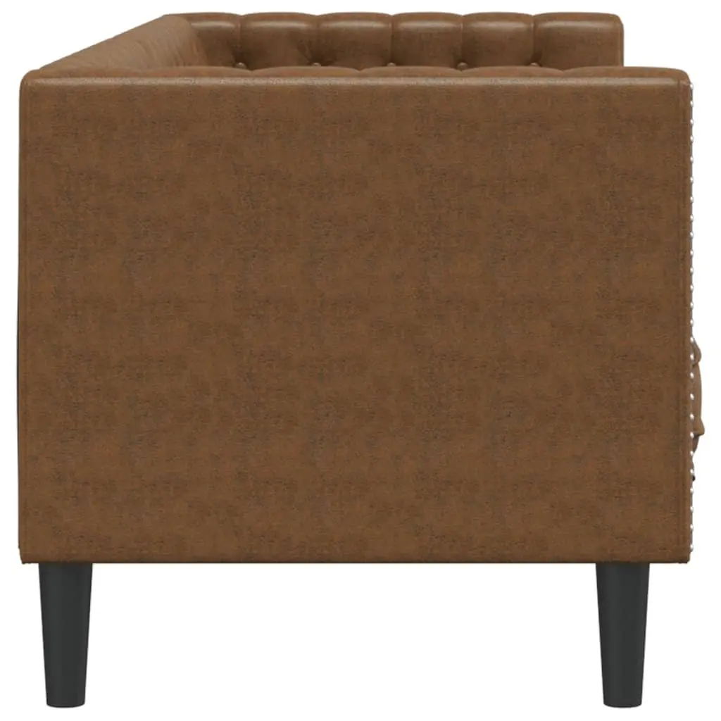 3-Seater Faux Suede Chesterfield Sofa Brown Button Tufted Living Room Furniture