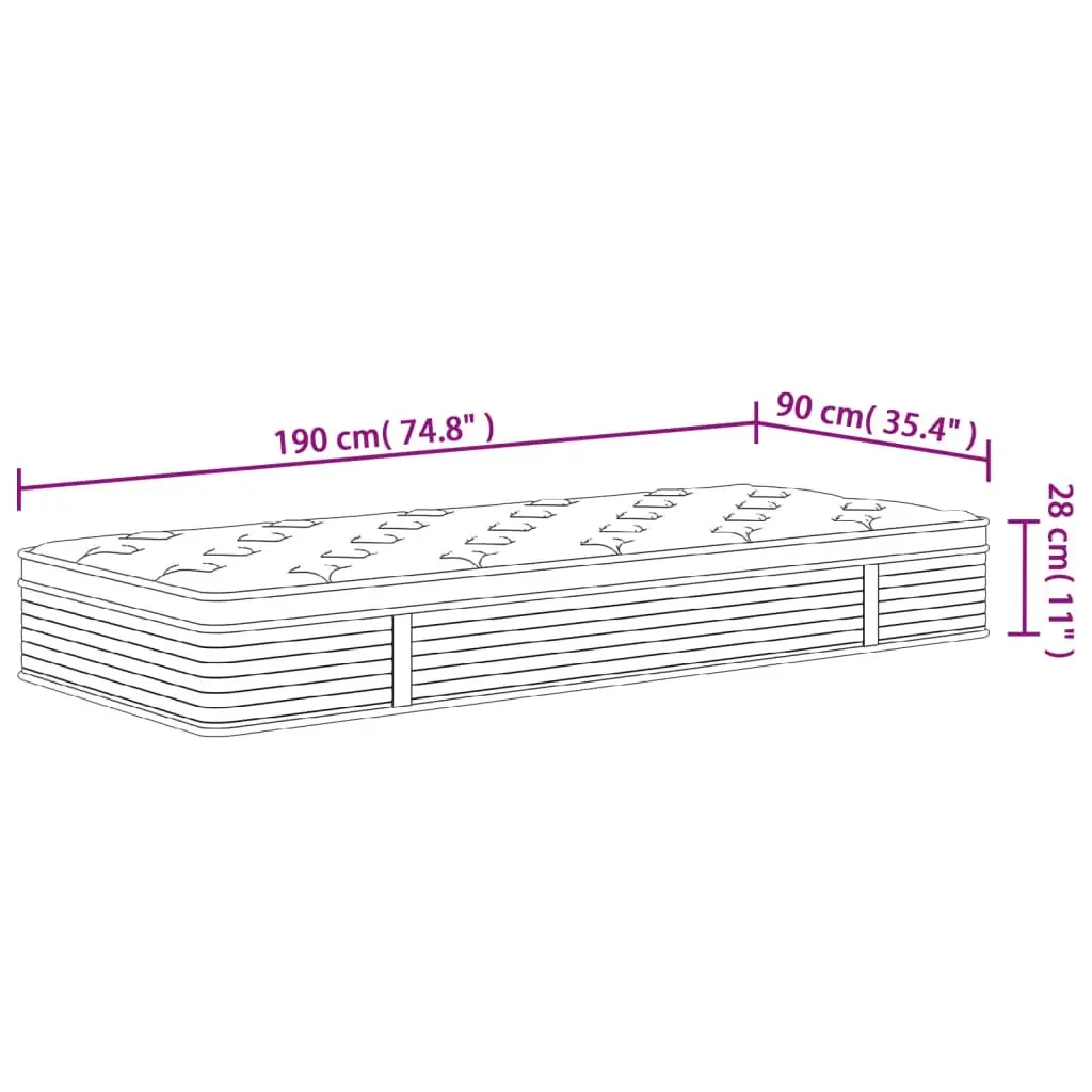 Pocket Spring Mattress 90x190cm Grey