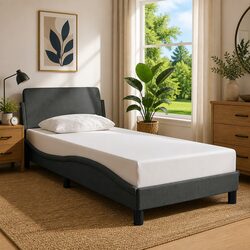 Grey Bed Frame with Fabric Headboard 90x190 cm