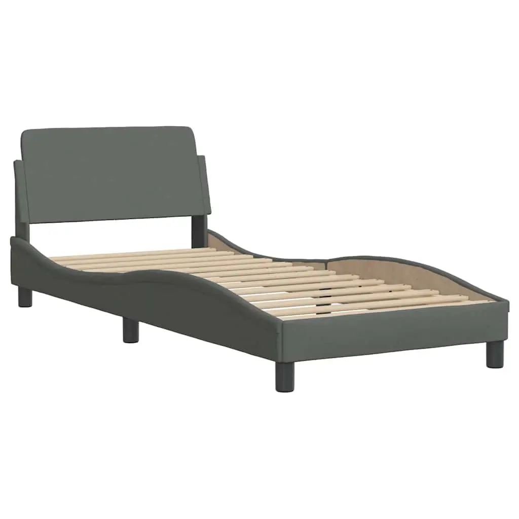 Grey Bed Frame with Fabric Headboard 90x190 cm