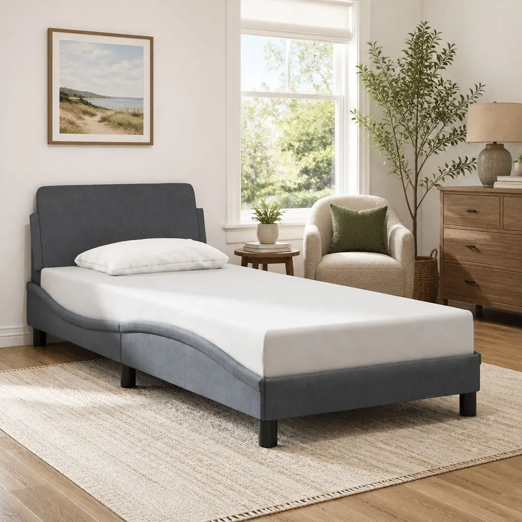Grey Velvet Upholstered Bed Frame with Headboard 90x190 cm