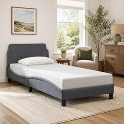 Grey Velvet Upholstered Bed Frame with Headboard 90x190 cm