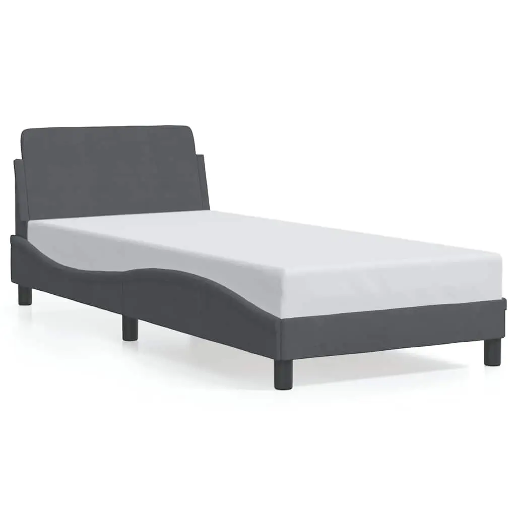 Grey Velvet Upholstered Bed Frame with Headboard 90x190 cm