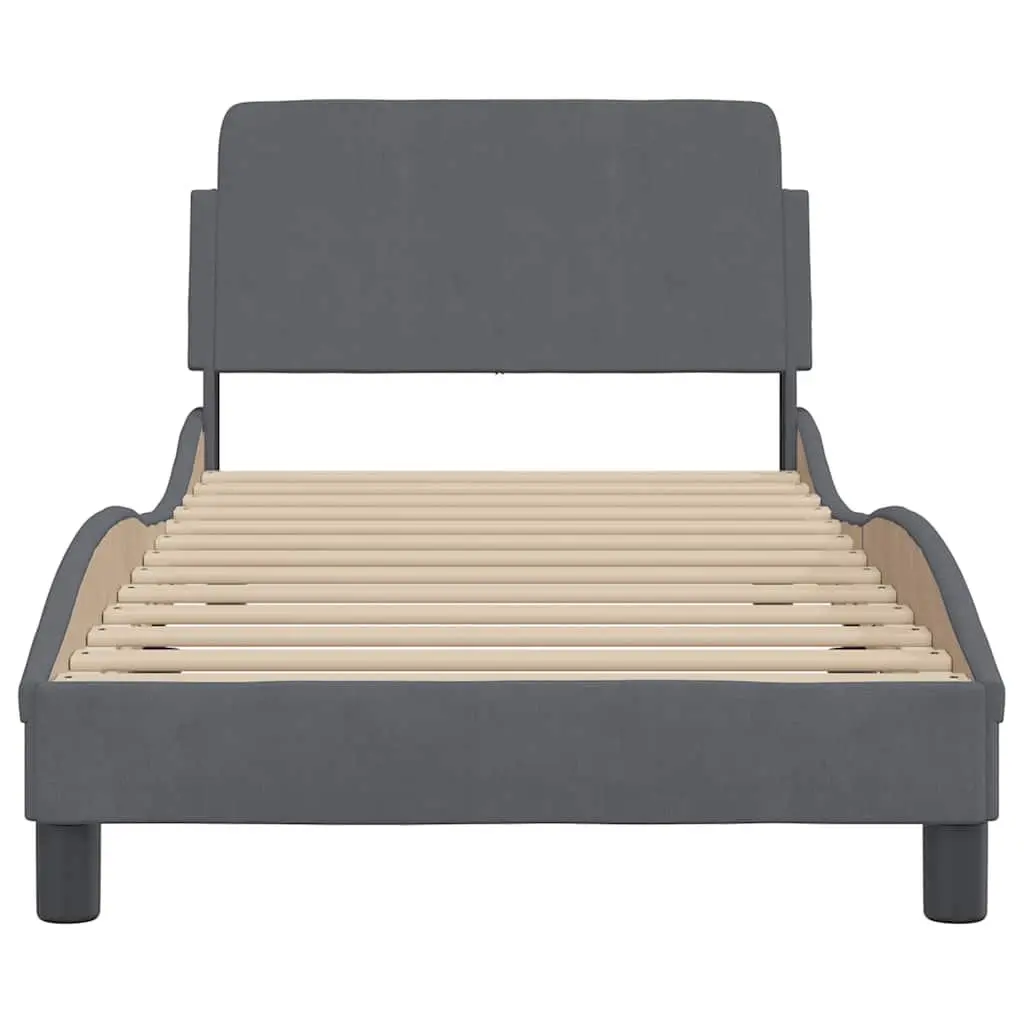 Grey Velvet Upholstered Bed Frame with Headboard 90x190 cm