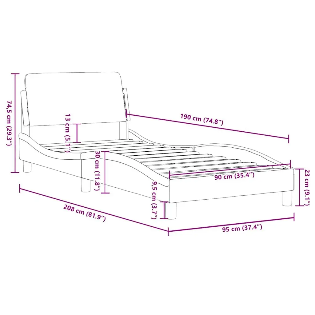 Grey Velvet Upholstered Bed Frame with Headboard 90x190 cm