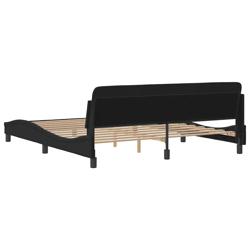 King Bed Frame 180x200 cm Black Velvet Headboard Bedroom Furniture Slat Base