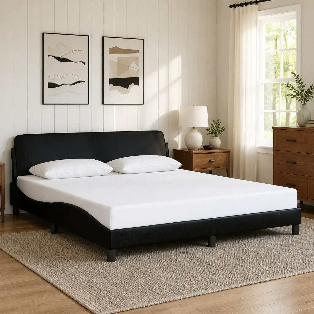 Bed Frame Black Faux Leather 180x200 cm with Headboard