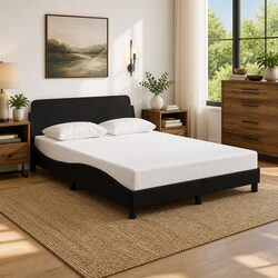 Inviting Double Bed Frame with Headboard in Black Fabric