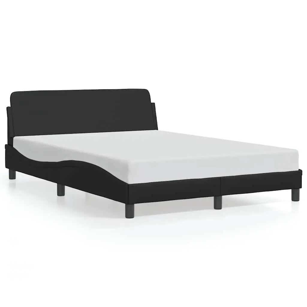 Double Bed Frame Black Faux Leather Padded Headboard 137 x 190 cm Plywood Slats