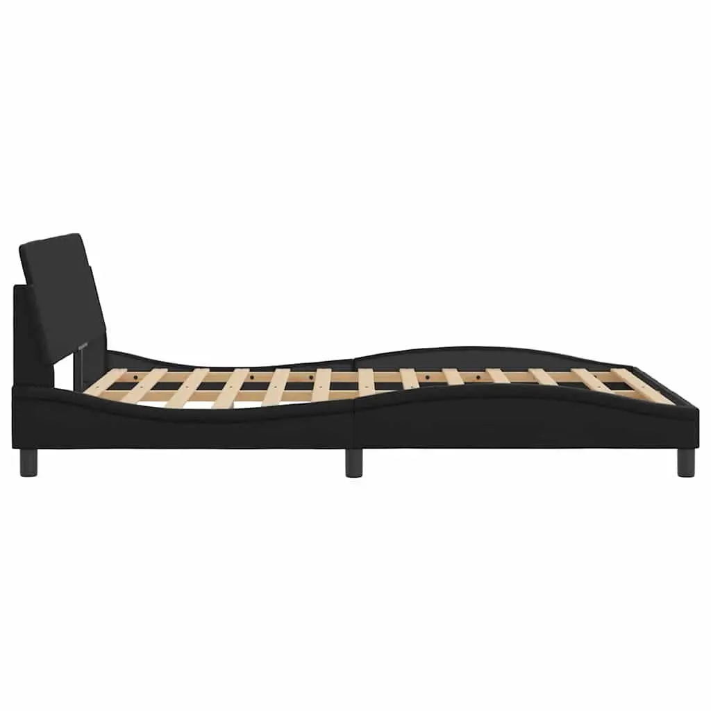 Double Bed Frame Black Faux Leather Padded Headboard 137 x 190 cm Plywood Slats