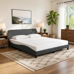 Dark Grey Fabric Queen Bed Frame with Headboard 152x203 cm