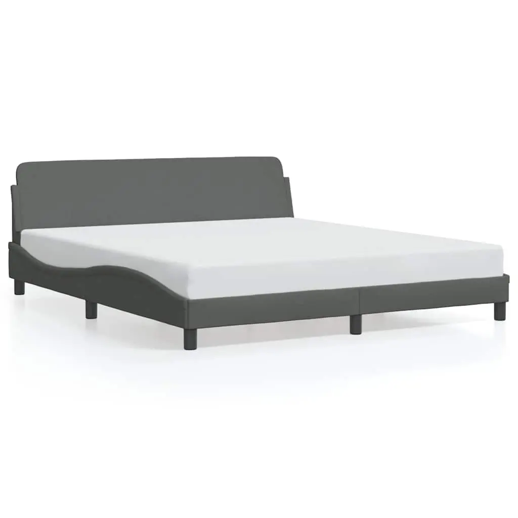 Dark Grey Fabric Queen Bed Frame with Headboard 152x203 cm