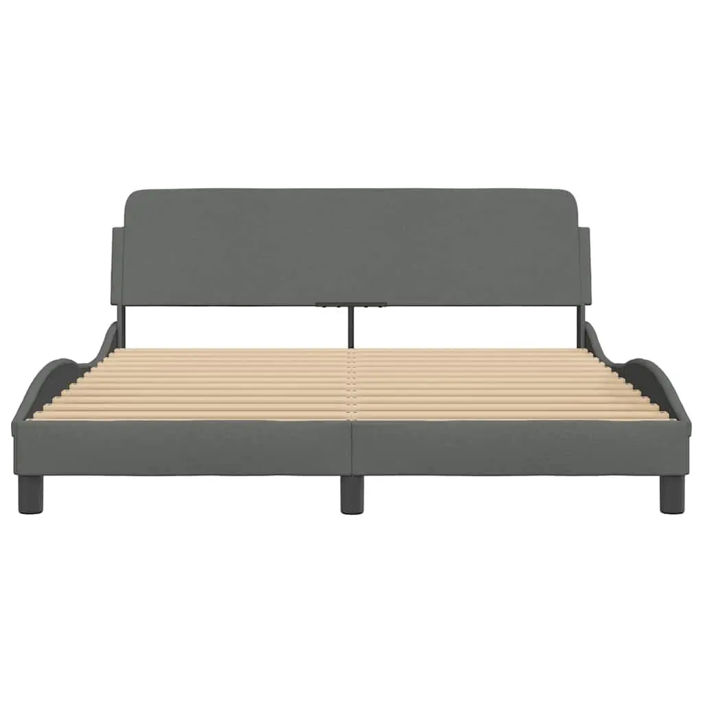 Dark Grey Fabric Queen Bed Frame with Headboard 152x203 cm