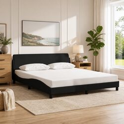 Elegant Queen Bed Frame with Black Fabric Headboard