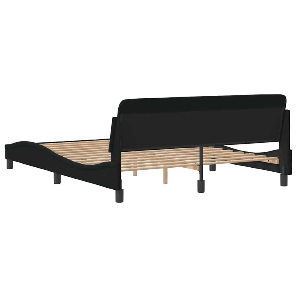 Queen Bed Frame with Black Fabric Headboard