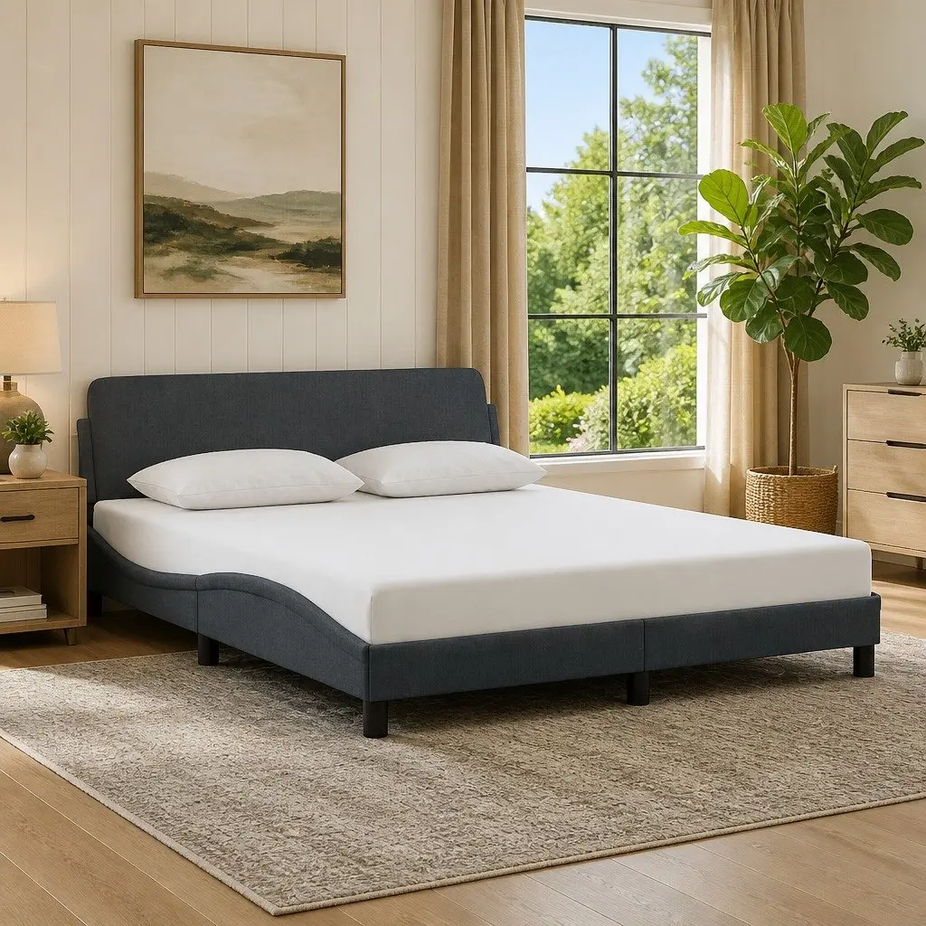Queen Bed Frame Grey Velvet 152x203cm Plywood Slats