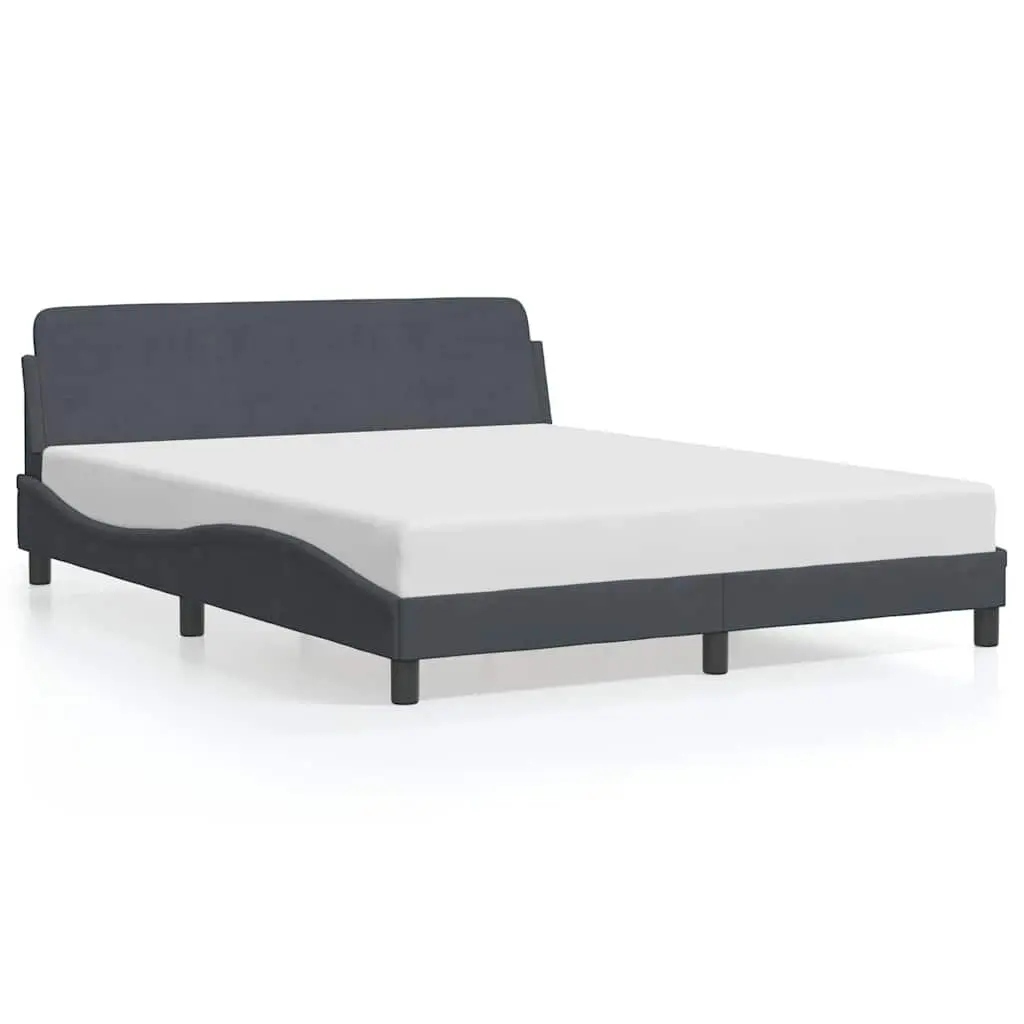 Queen Bed Frame Grey Velvet 152x203cm Plywood Slats