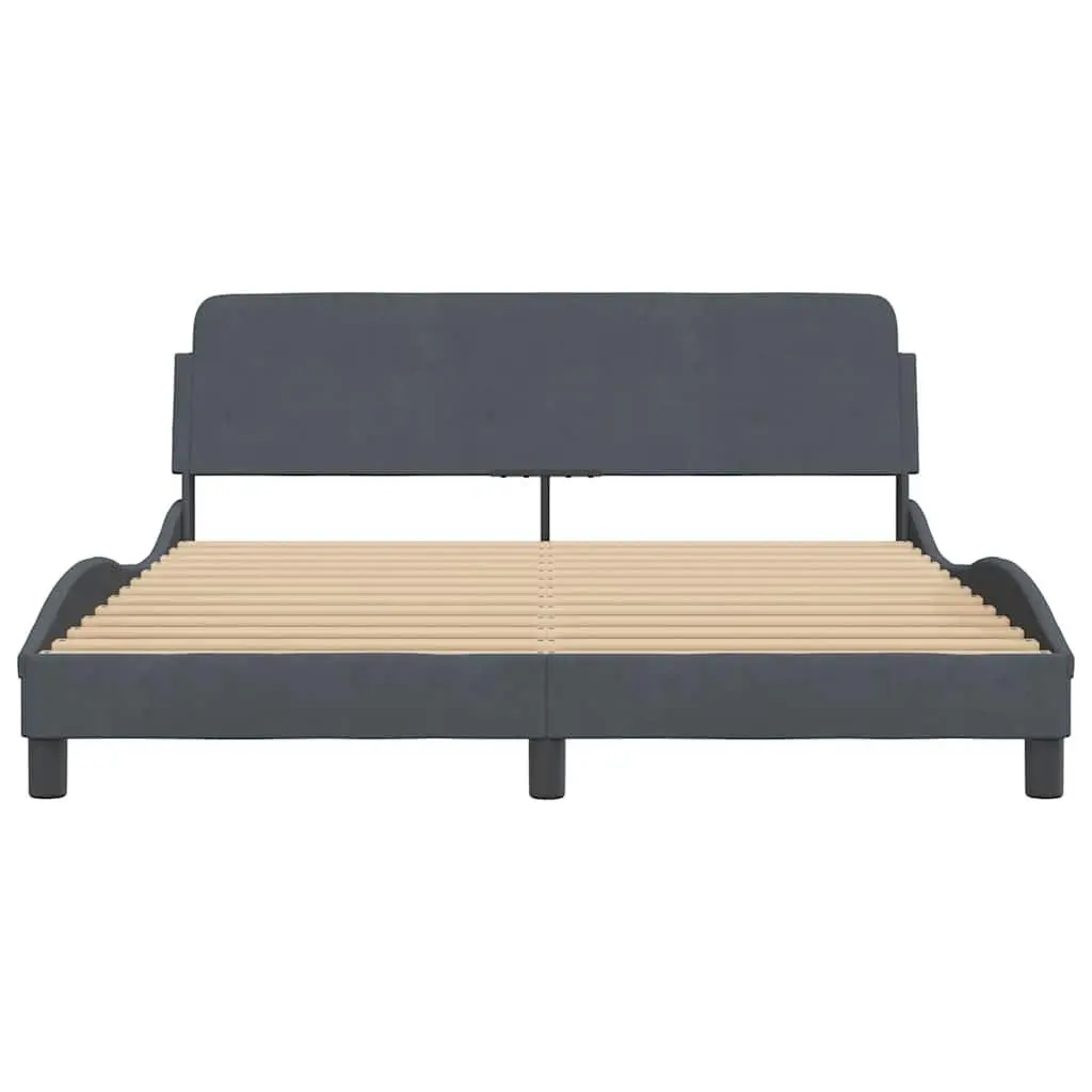 Queen Bed Frame Grey Velvet 152x203cm Plywood Slats